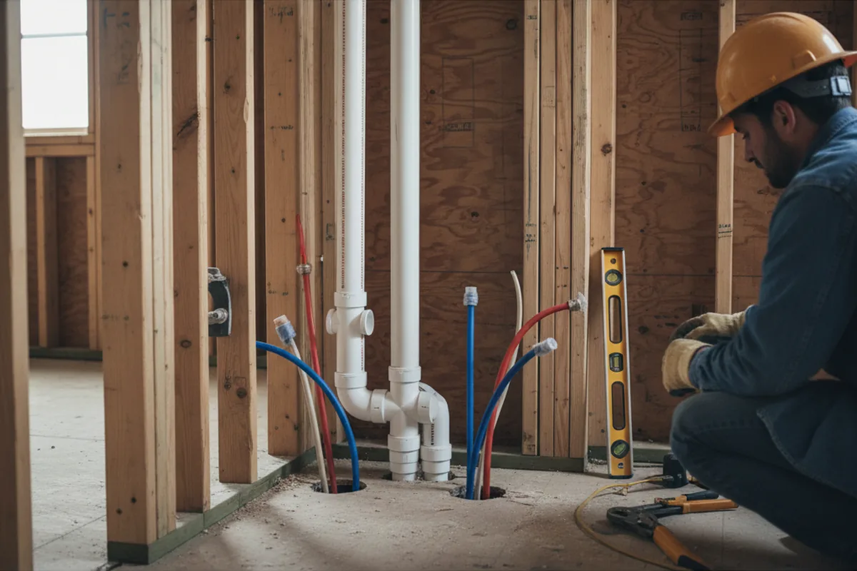 Drain and supply rough-in during Sump Pump Repair in La Porte